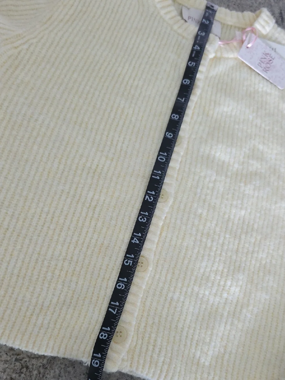 NWT...Pink Rose Short-Sleeve Knit Cardigan in Soft Pale Yellow - Picture 7 of 9